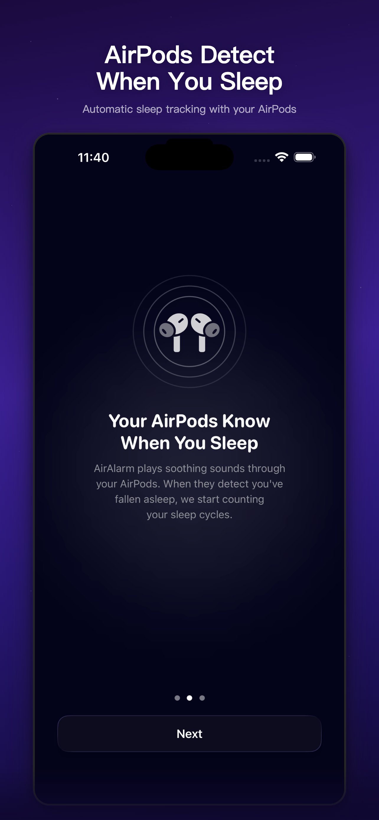 AirAlarm AirPods detection screen