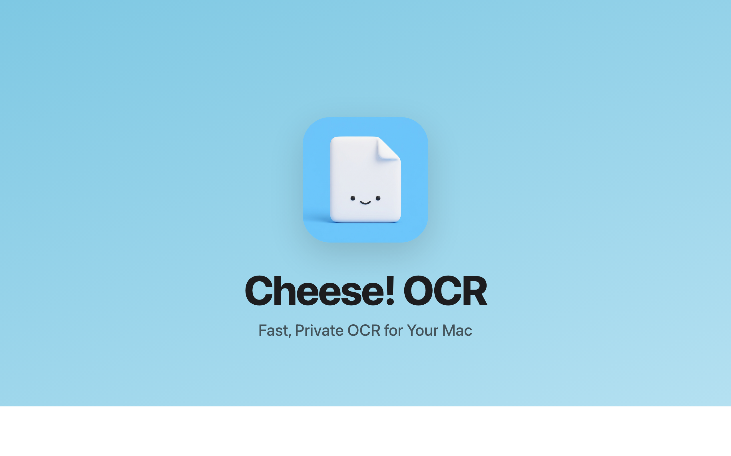 Cheese! OCR 메인 비주얼 — 빠르고 프라이빗한 Mac OCR 도구