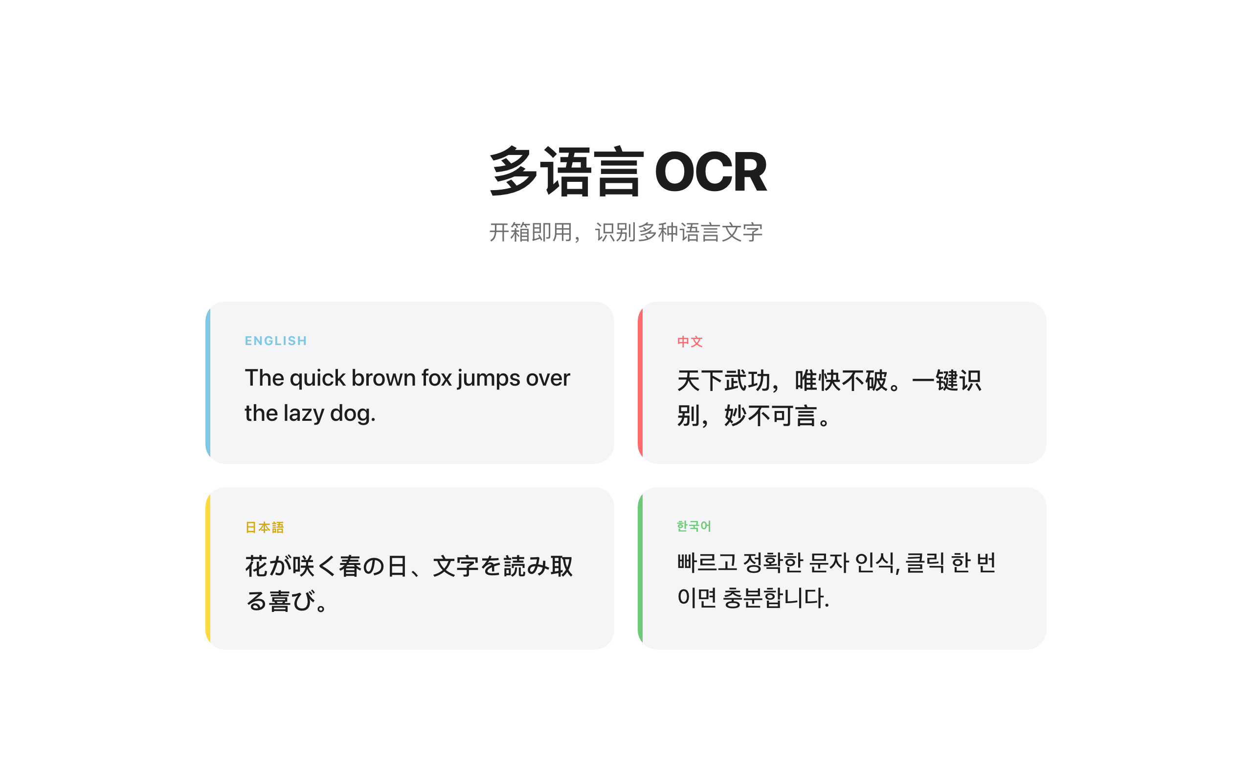 多语言 OCR — 识别中文、英文、日文、韩文